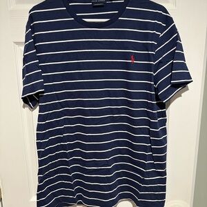 Polo by Ralph Lauren Men's Blue and White Striped Tee
